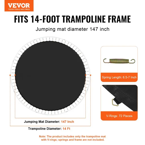 Tela substituição trampolim 14ft, resistente UV com ferramenta