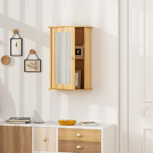 Armario del Baño con Espejo Montado a la Pared con Una Puerta y Repisa Regulable 34x15x51cm