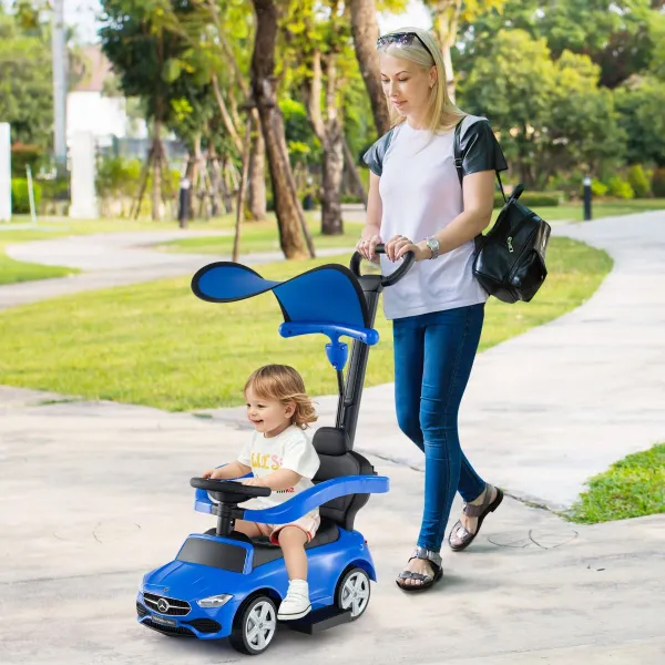 Porteur 3 en 1 pour Enfants avec Barre de Poussée Auvent Ajustable Pédales et Klaxon 18-36 Mois