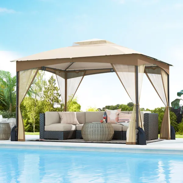Pérgola de Patio 365x300 cm con Paredes de Malla Estructura de Metal Resistente Puertas con Cremallera