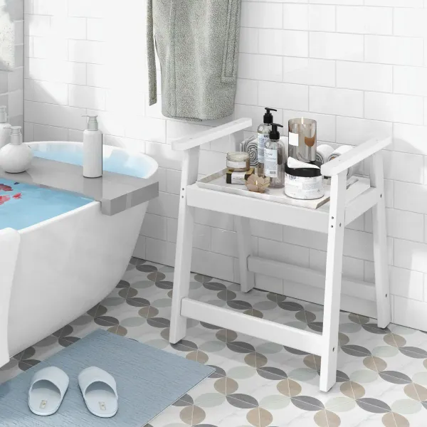 Panca Doccia con Braccioli Sgabello Impermeabile per Bagno 58 x 52 x 61,5 cm Bianco