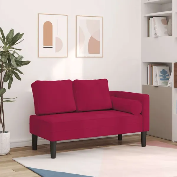 Chaise longue com almofadões veludo vermelho tinto