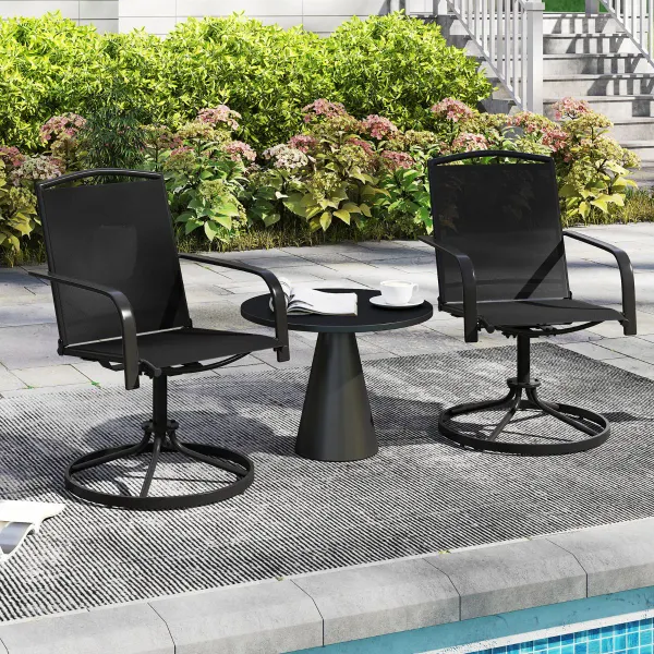 Lot de 2 Fauteuils Rotatifs de Patio Bascule Maille 360° Dossier Haut Base Métallique