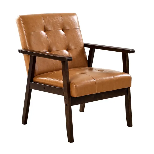 Poltrona vintage couro PU, estrutura madeira maciça