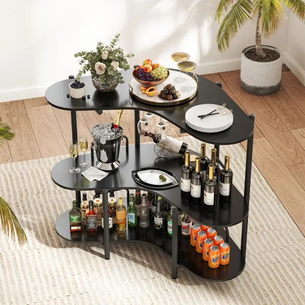 Mesa de Bar con Soportes para Copas y Estantes de Bar Industrial con Marco Metálico 120 x 66 x 102 cm