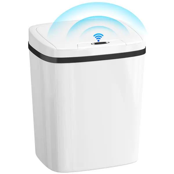 Balde de Lixo Automático 15L Papeleira de Cozinha com Sensor Infravermelhos e Modo Manual Anel de Retenção Antimarcas, para Escritório Casa 27,6x21,4x33,5 cm Branco