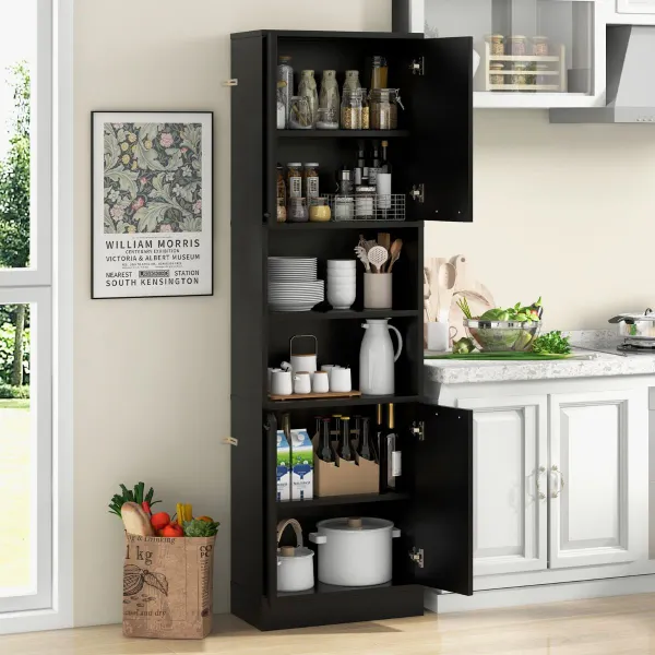 Credenza Dispensa Cucina 190 cm con 2 Porte Doppie e 2 Ripiani Aperti