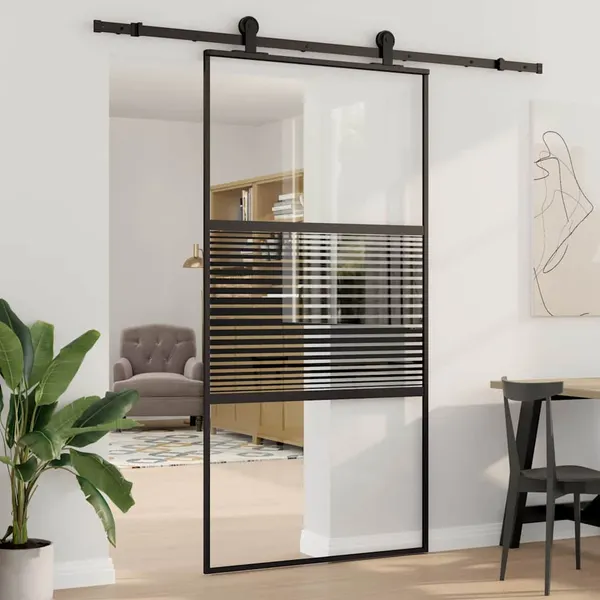 Porta de vidro Riscas Preto 102,5 x 2 x 205 cm Alumínio