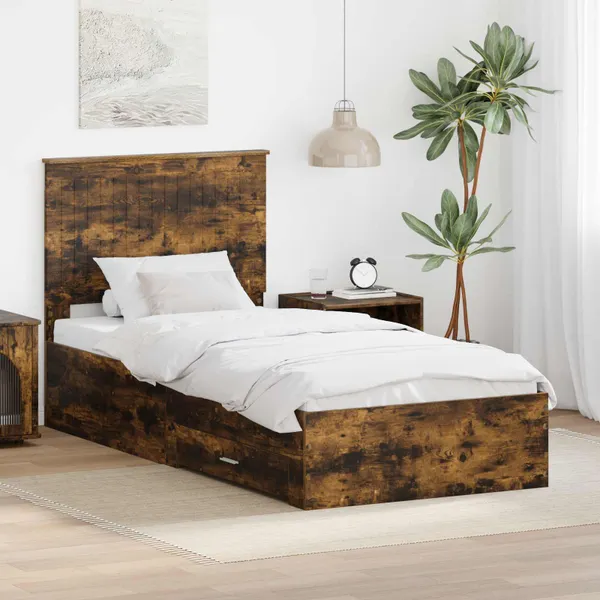Estrutura da Cama com cabeceira Carvalho Defumado 90 x 200 cm