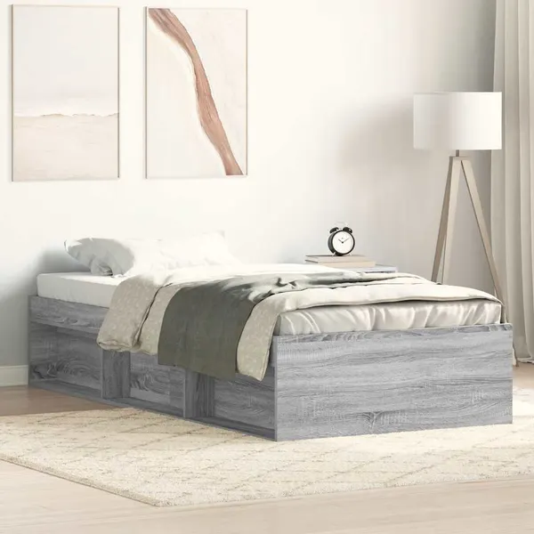 Estrutura de cama solteiro 75x190 cm cinzento sonoma