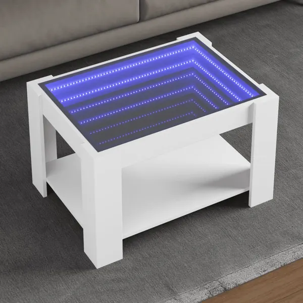 Mesa de centro c/ LEDs 73x53x45 cm derivados de madeira branco