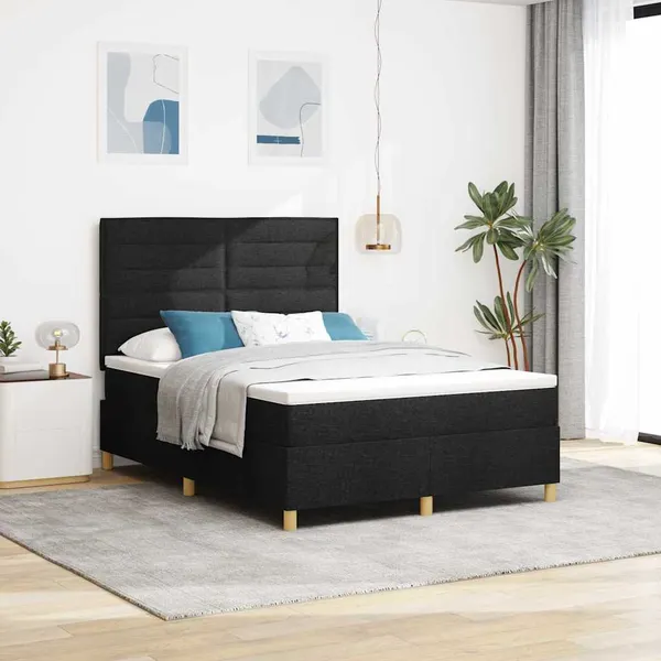 Cama Box Spring LED com colchão Preto 140 x 200 cm tecido