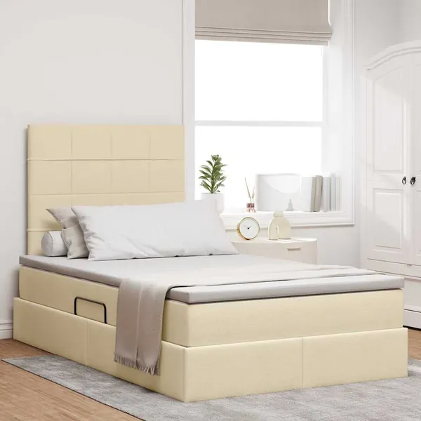 Cama com arrumação e colchão Creme 120 x 190 cm tecido