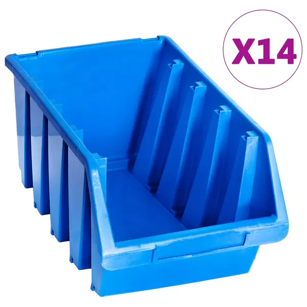 Caixas de arrumação empilháveis 14 pcs plástico azul