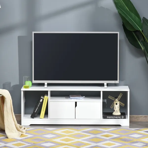 TV mobile pour téléviseurs jusqu'à 42:00 Modern Living Room Mobile avec double porte et 3 compartiments ouverts 120x30x41cm Blanc