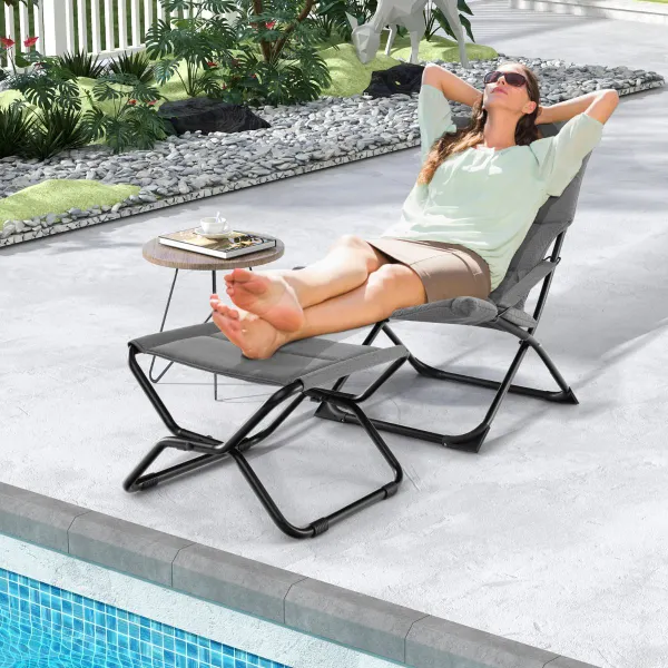 Chaise Pliante pour Terrasse avec Repose-Pieds et Coussin Amovible
