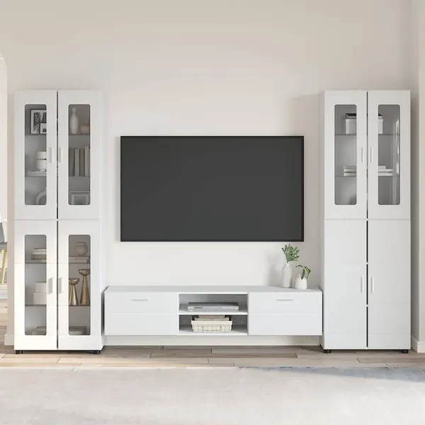 Conjunto de móvel de TV com porta FLORIN 3 pcs Branco Brilhante
