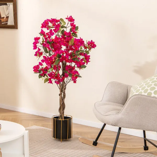 Árbol Artificial de Bugambilia 120 cm Planta de Jardín Falsa Decorativa en Maceta con Flores