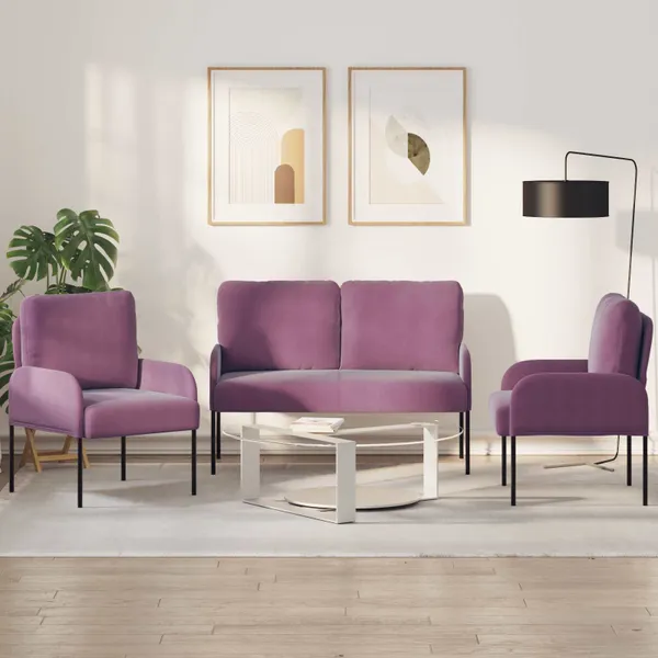 Conjuntos de sofás 3 pcs Roxo 115 x 56 x 80 cm Contraplacado