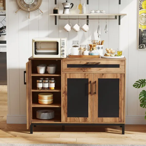 Credenza Moderna 3 Ante con Cassetto e Ripiani Estraibili 120 cm Legno Naturale