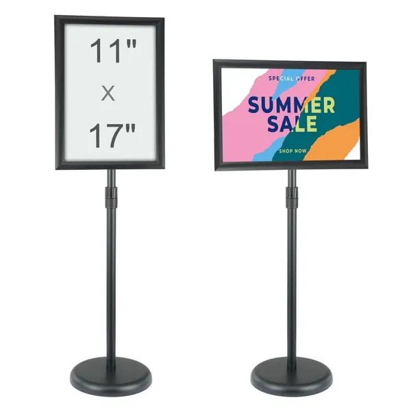 Suporte Cartaz Pedestal 11x17 in, Base Redonda, Ajustável