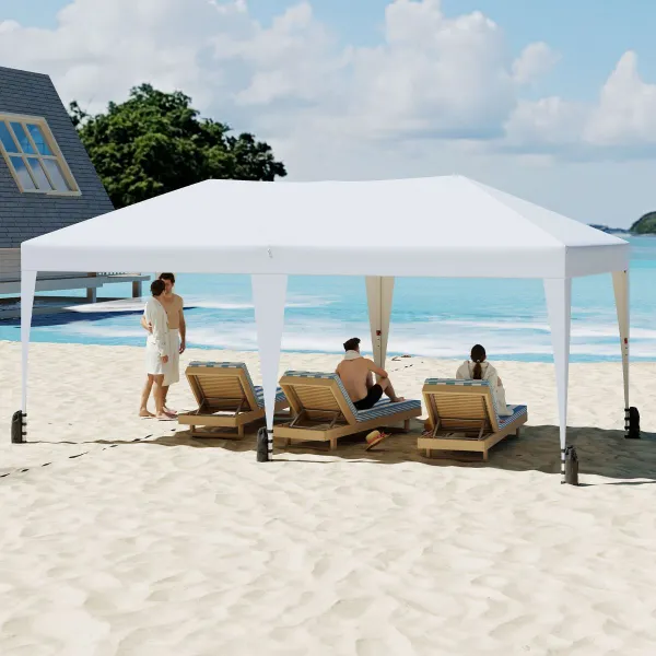 Auvent Pliant Extérieur 305x590 cm avec Piquets, Ancres et Sacs de Sable pour 6-8 Personnes