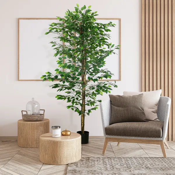 Planta Figueira Artificial con Tronco Realista 180 cm Planta Artificial con Vaso y 1260 Hojas Decoración para Casa Sala de Estar Oficina Verde