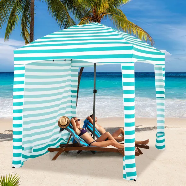 Tenda da Spiaggia Portatile con Parete Laterale Removibile 183x183 cm Verde