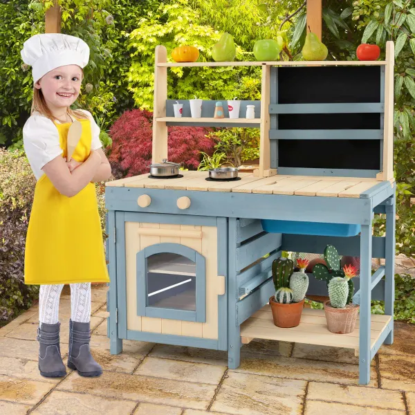 Cucina di Fango 2 in 1 da Esterno con Rubinetto, Lavello Rimovibile e Cestini Metallici