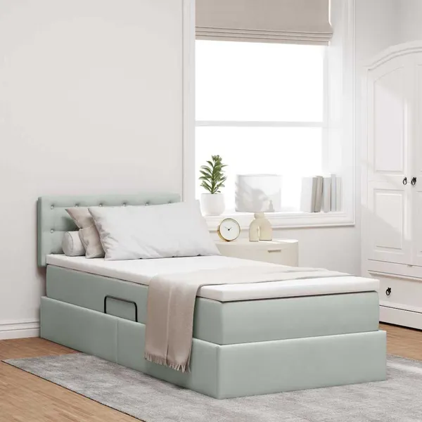 Cama com Armazenamento Cinzento-claro 90 x 190 cm Veludo