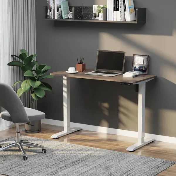 Secretária elétrica de pé Mesa ajustável em altura para escritório com 4 teclas de memória automática inteligente 120x60x72-116 cm moldura branca