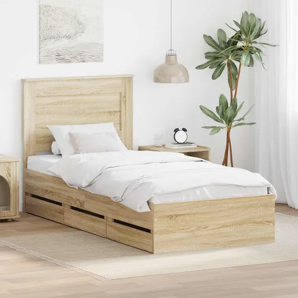Estrutura da Cama com gaveta Carvalho Sonoma 75 x 190 cm