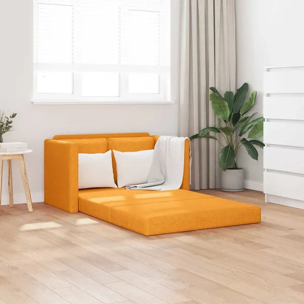 Sofá-cama sem pés 112x174x55 cm tecido amarelo-escuro