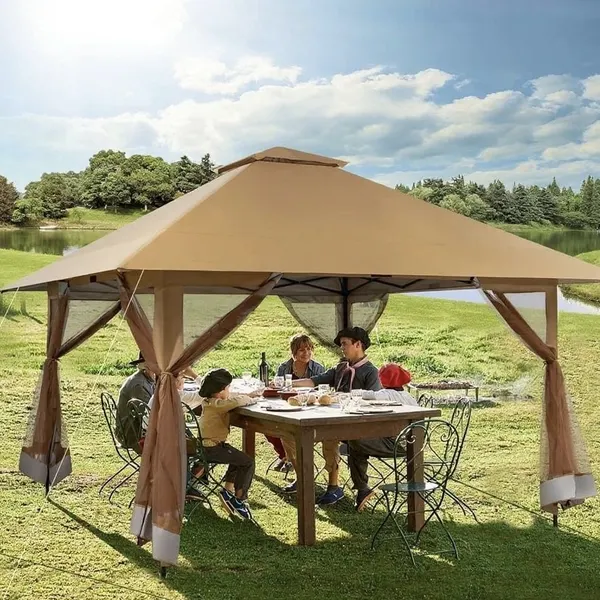 Pavillon Pliant 4x4m avec Panneaux Moustiquaires, Hauteur Réglable et Sac de Transport