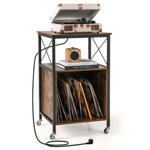 Suporte para Toca-Discos com Estação de Carga e Arrumação para Vinilos