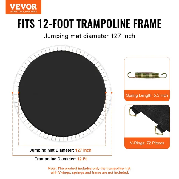 Colchão trampolim 12 ft universal, resistente UV, argolas V, ferramenta