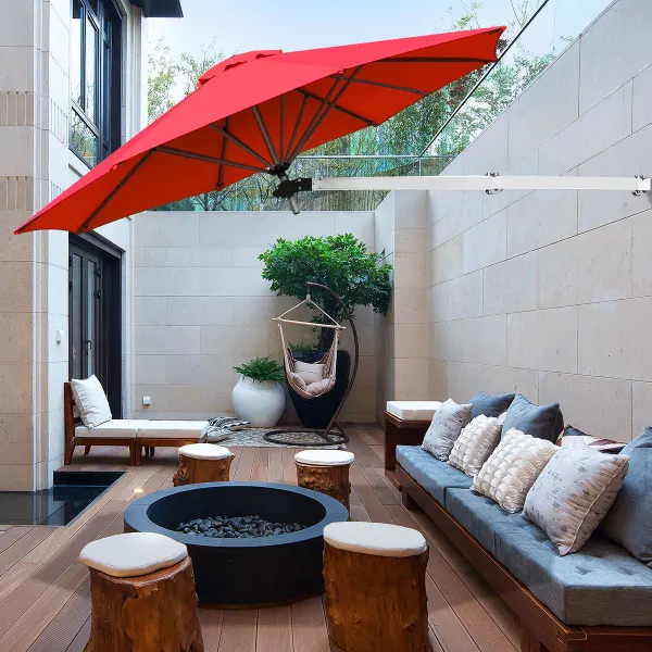 Parasol Mural de Jardin 247 cm Inclinable avec Poste Télescopique Résistant au Vent
