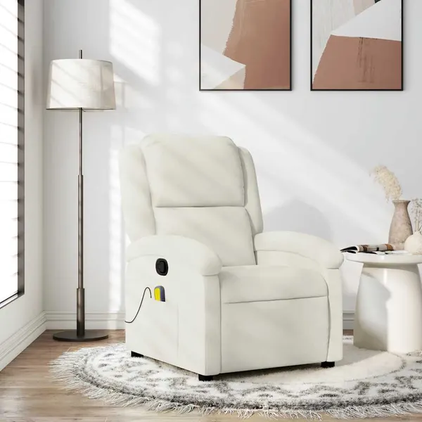 Poltrona de massagens reclinável veludo cor creme