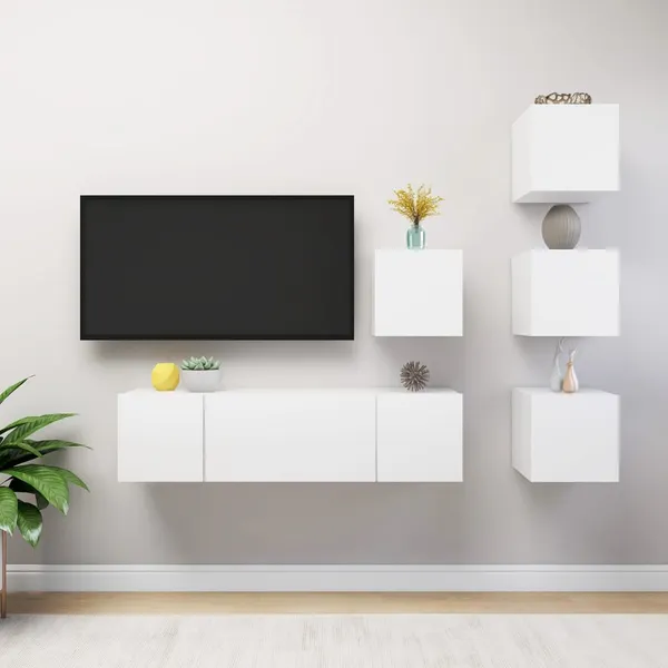 6 pcs conjunto de móveis de TV contraplacado branco