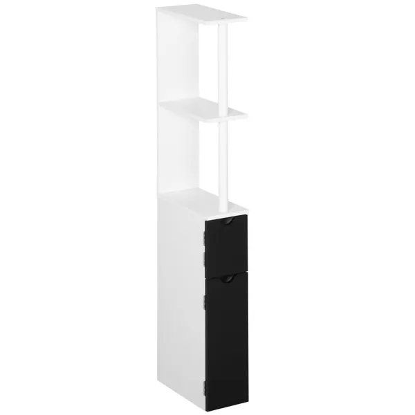 Casa de Baño con 2 Puertas y 2 Prateleiras Abiertos Columna Auxiliar para Casa de Baño Sala de estar Dormitorio Estilo Moderno 15,2x29,8x118cm Blanco y Negro