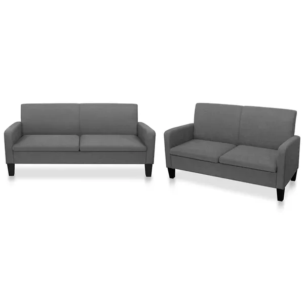 Conjunto de sofás 2 pcs tecido cinzento-escuro