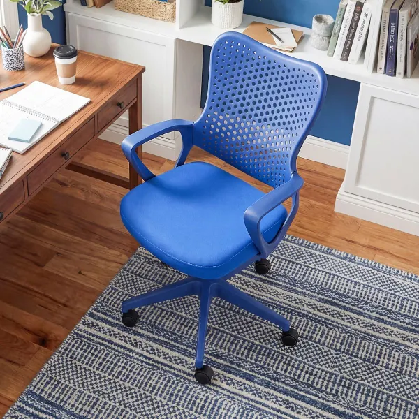 Chaise de Bureau Ergonomique Bleue Dossier Papillon Accoudoirs Rembourrés et Mesh Respirant