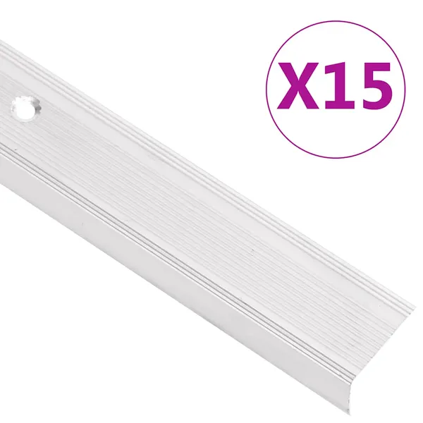 Perfis de escada em forma de L 15 pcs 90 cm alumínio prateado