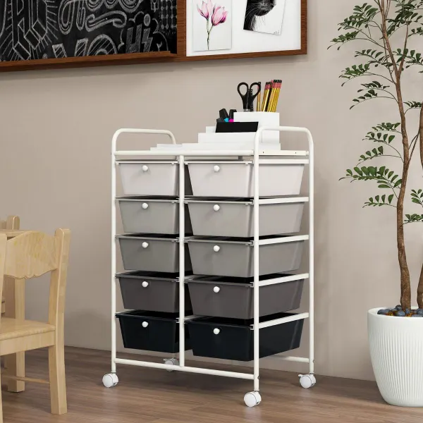 Carrello Mobile 10 Cassetti Organizzatore Multiuso con Ruote 65,5 x 37 x 87 cm