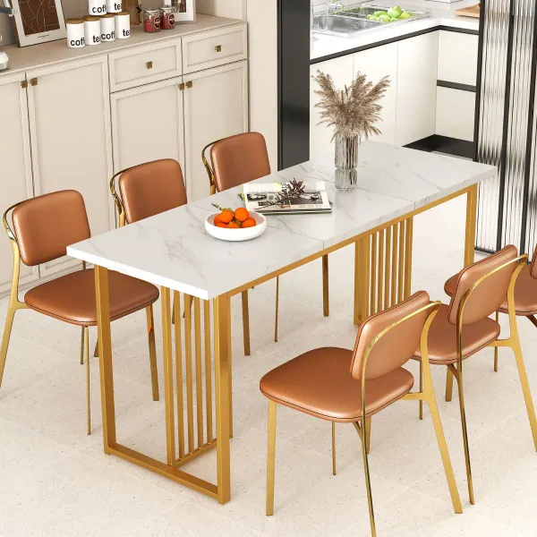 Mesa de Jantar Moderna Rectangular 160 cm para 6-8 Pessoas Mármol Branco Pernas Douradas
