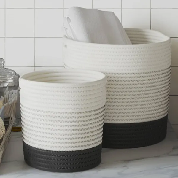 Cestos de arrumação 2 pcs algodão branco e preto