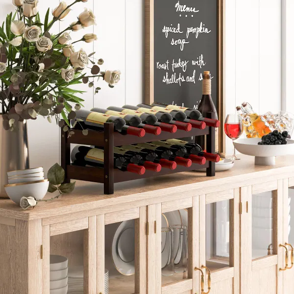 Portabottiglie Bambù 2 Livelli per 12 Bottiglie - Supporto Indipendente Cucina e Bar