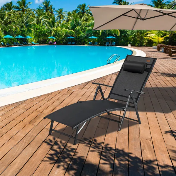 Transat Pliable Chaise Longue 7 Positions Dossier Réglable 150 kg Piscine Plage