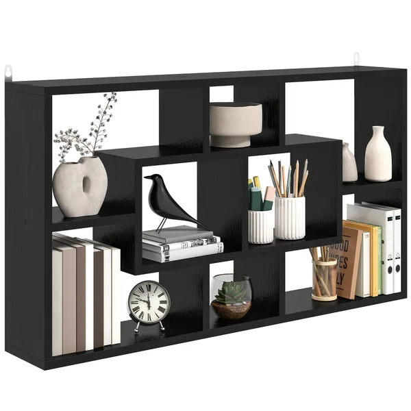 Estante de Parede Decorativa, Estante para Livros CDs Prateleiras Flutuantes com 8 Cubos 85x14,5x47,5 cm Suporta 20kg para Escritório Estudo Sala Preto