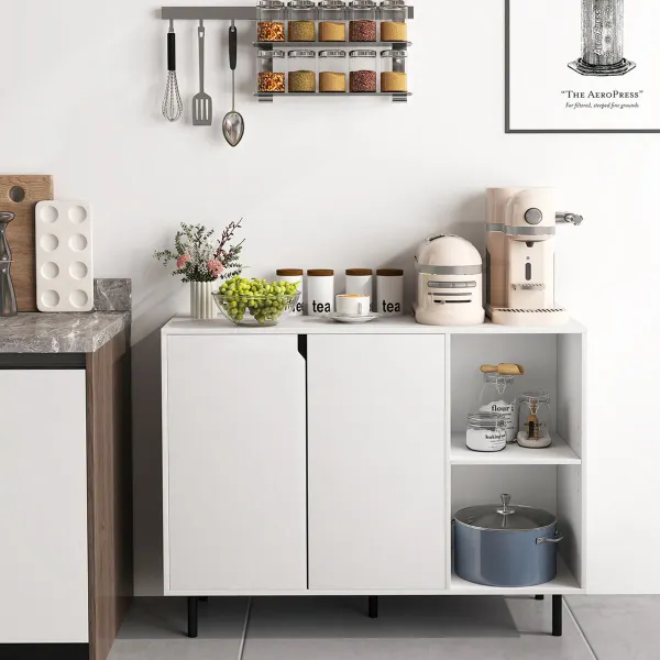 Aparador de Buffet de 106 cm Armario de Almacenamiento Moderno para Cocina con 2 Puertas y Estantes Ajustables Blanco